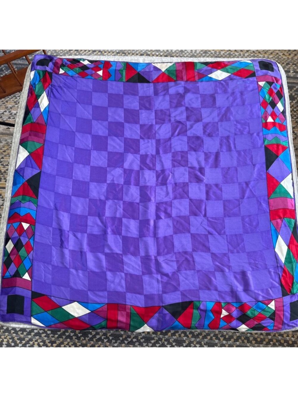 Echo Vibrant Purple Checkerboard Square Silk Scarf Spring Summer Fall